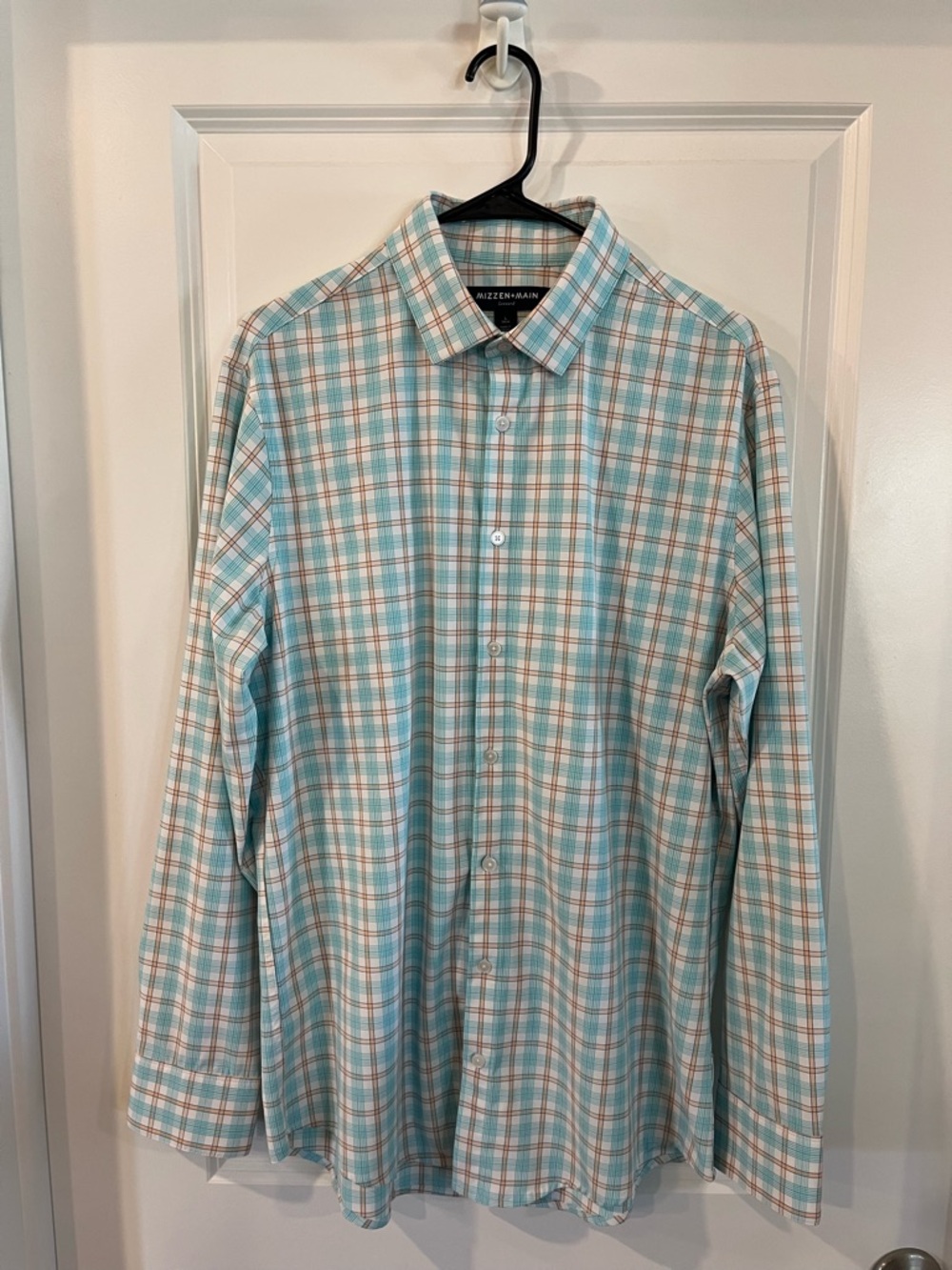 Mizzen+Main Aqua and White Plaid Leeward Button-Up Trim Fit Shirt